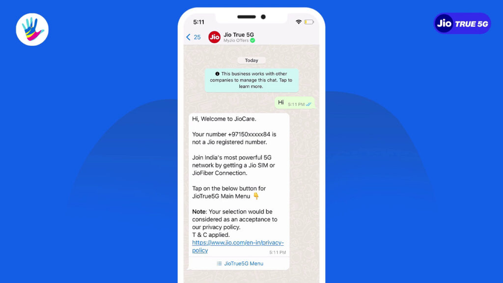 Jio Haptiks WhatsApp chatbot