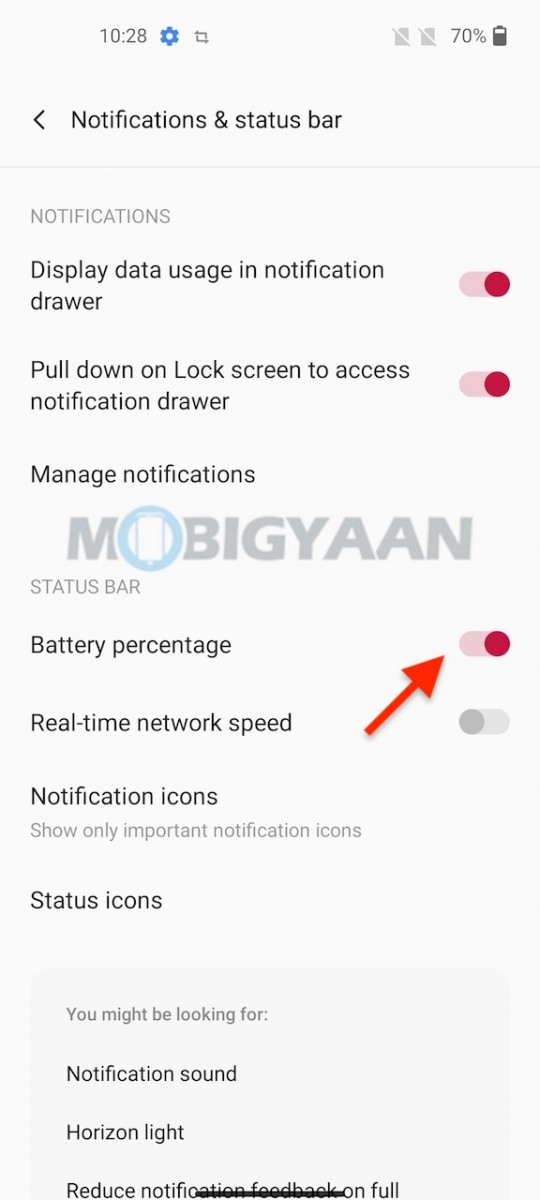 OnePlus Nord CE 5G Battery Percentage Network SPeed In Status Bar 1