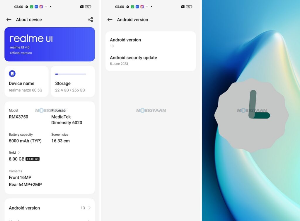 realme narzo 60 5G Review realme UI 4.0 Android 13 About