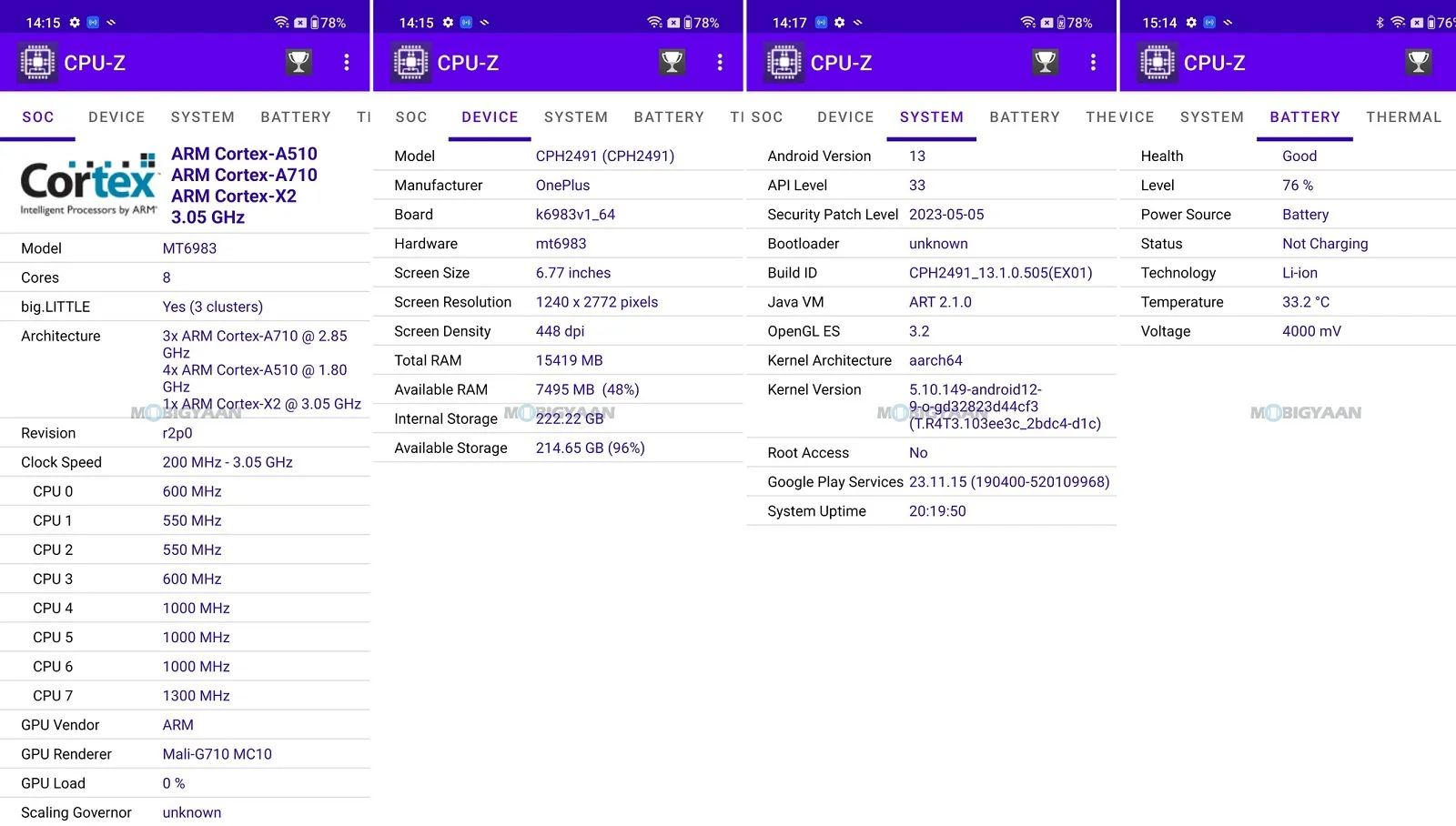 OnePlus Nord 3 5G Review OxygenOS 13.1 About CPU Z